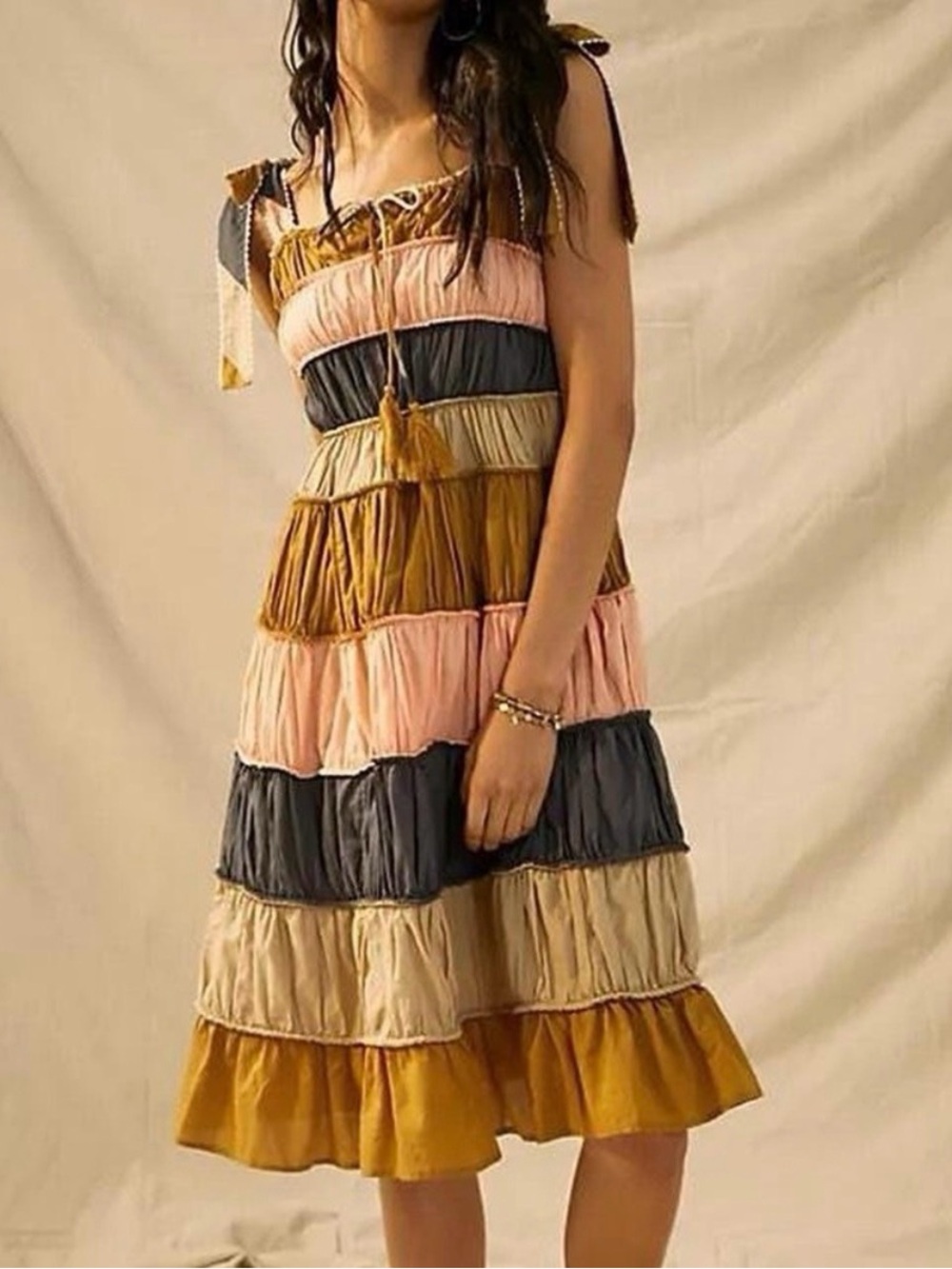 Anthropologie Let Me Be Letizia Color Block Spring Boho Midi Dress